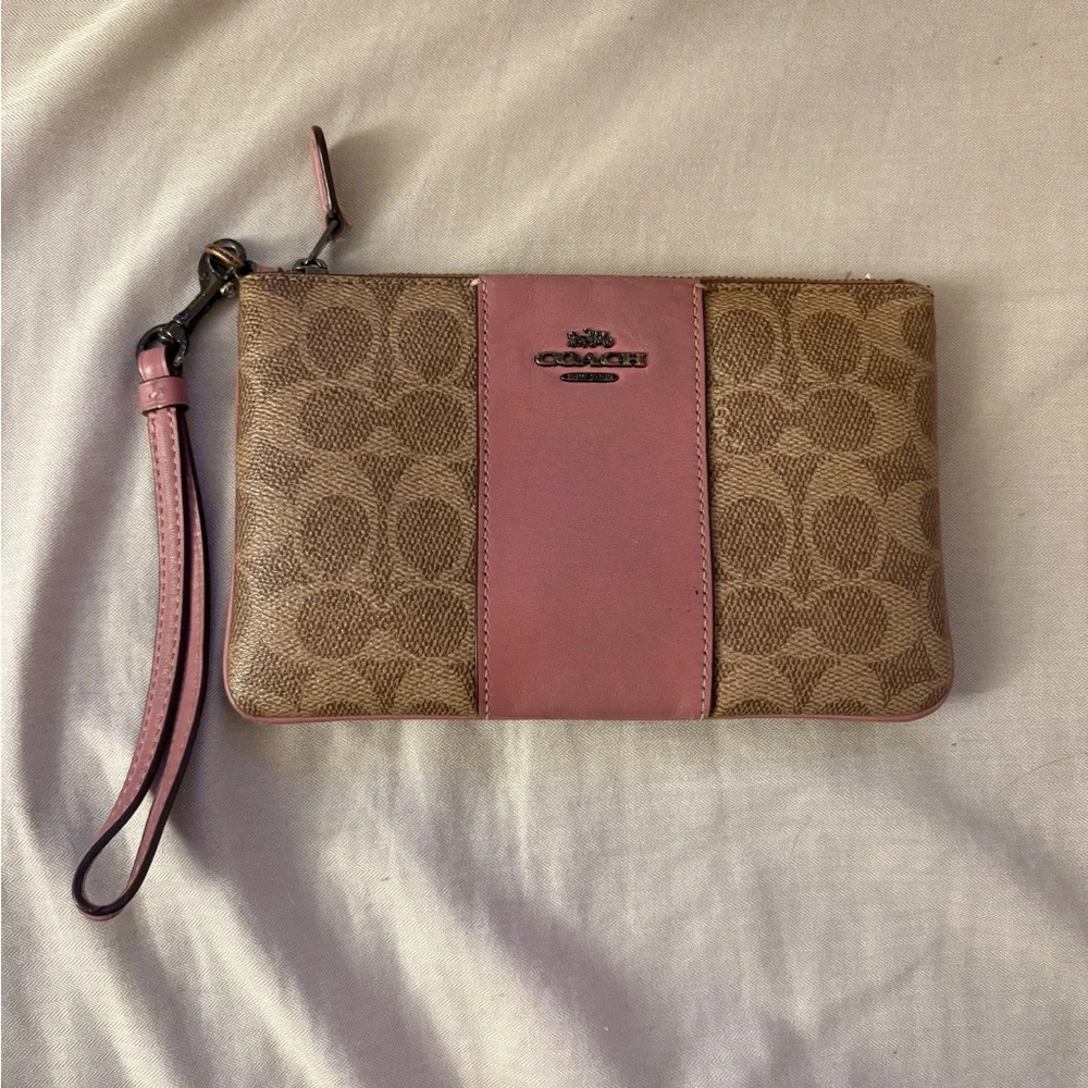 Pink and Brown Coach Wristlet - Picture 1 of 3